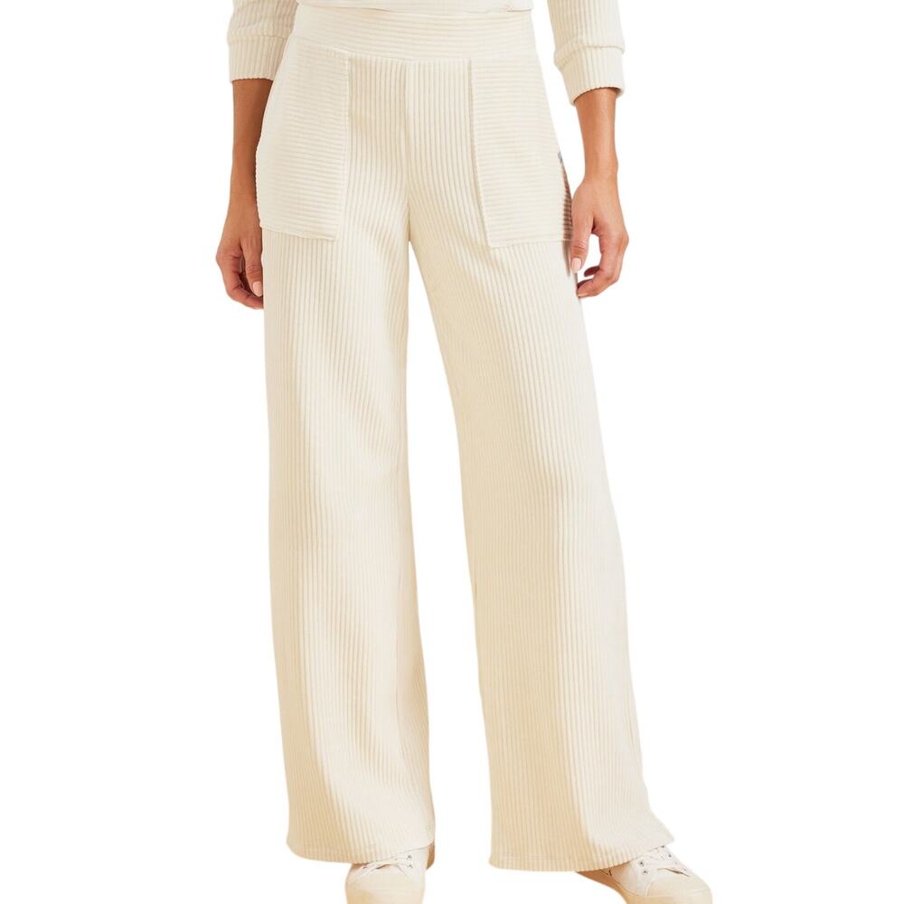 T by Talbots Sky Lounge Velour Pants XL‎ Ivory Wide Leg Ribbed Soft Cozy Travel